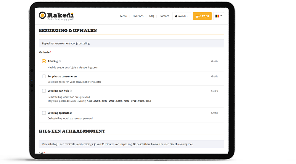 Levering, afhaling en eat-in Levering, afhaling en eat-in